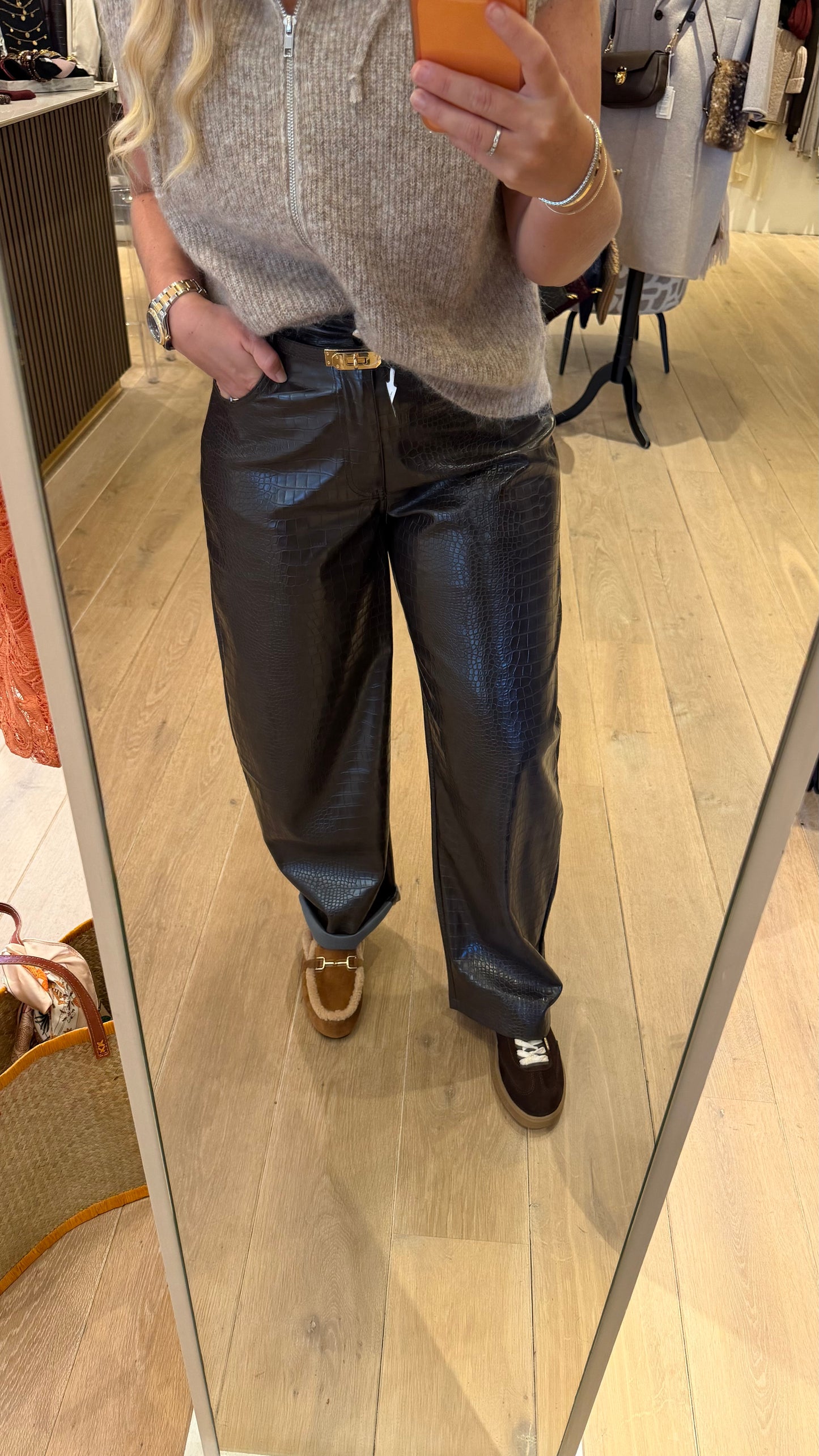 Croco donkerbruin broek