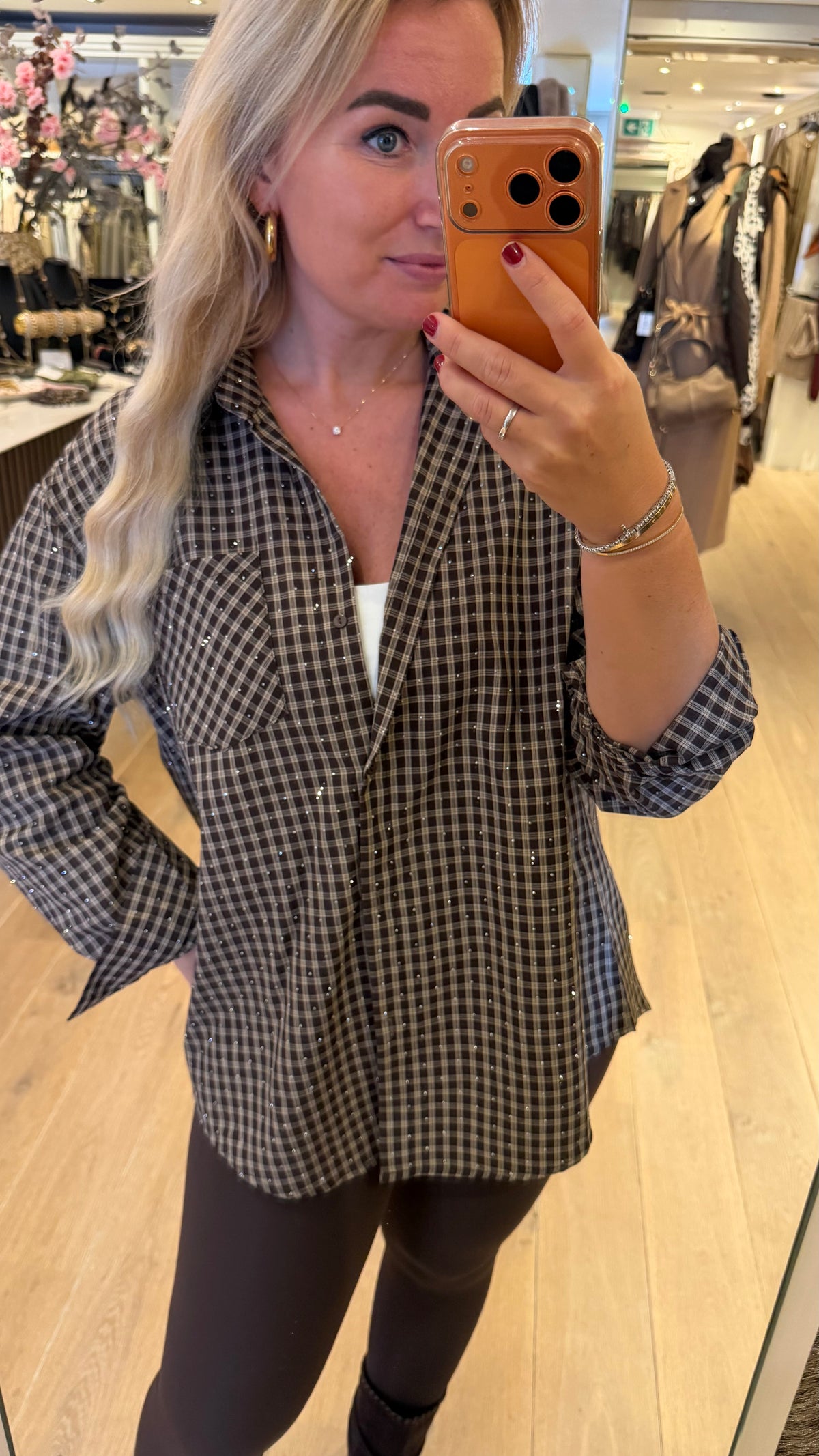 Ruit blouse steentjes