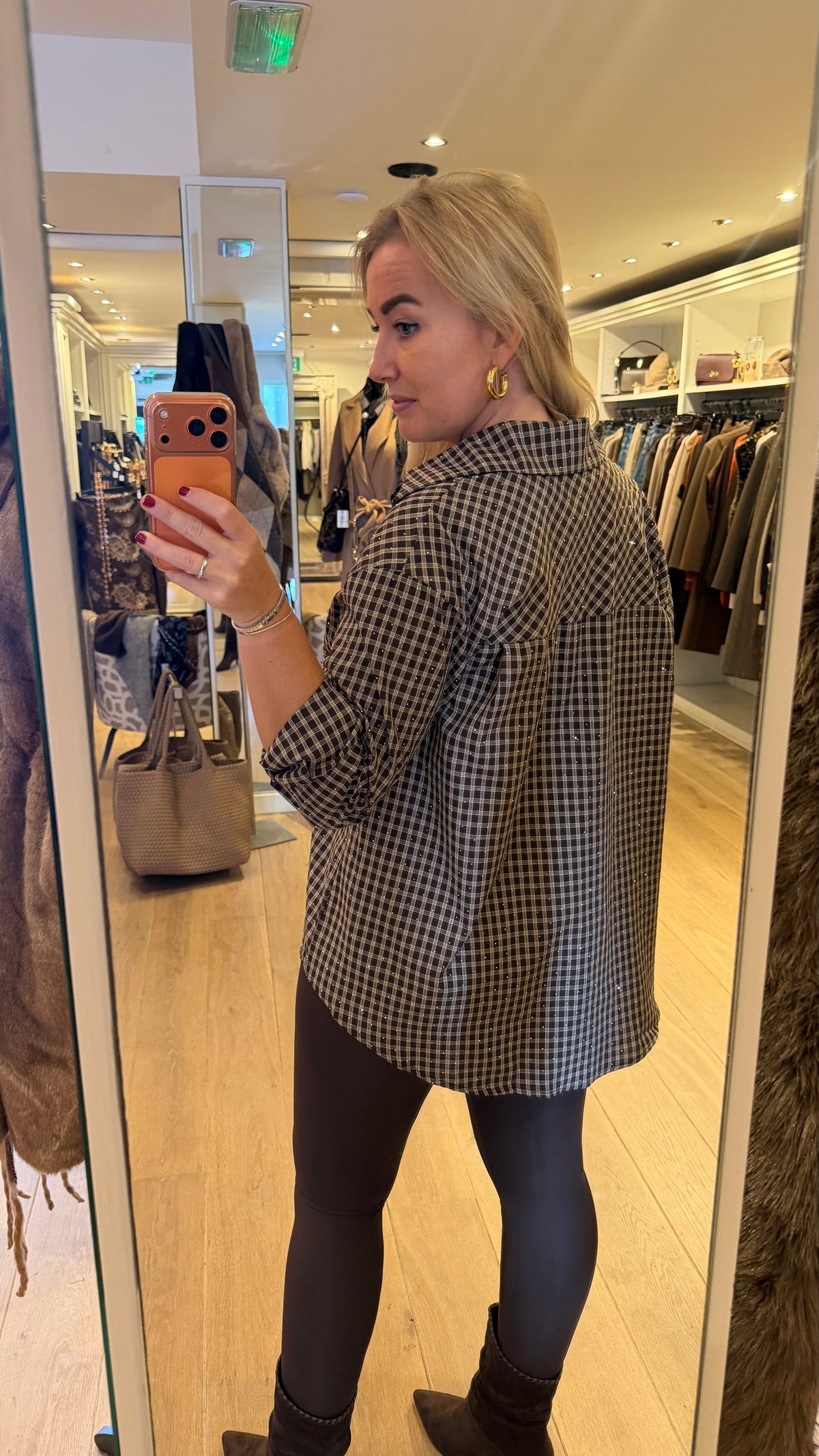 Ruit blouse steentjes