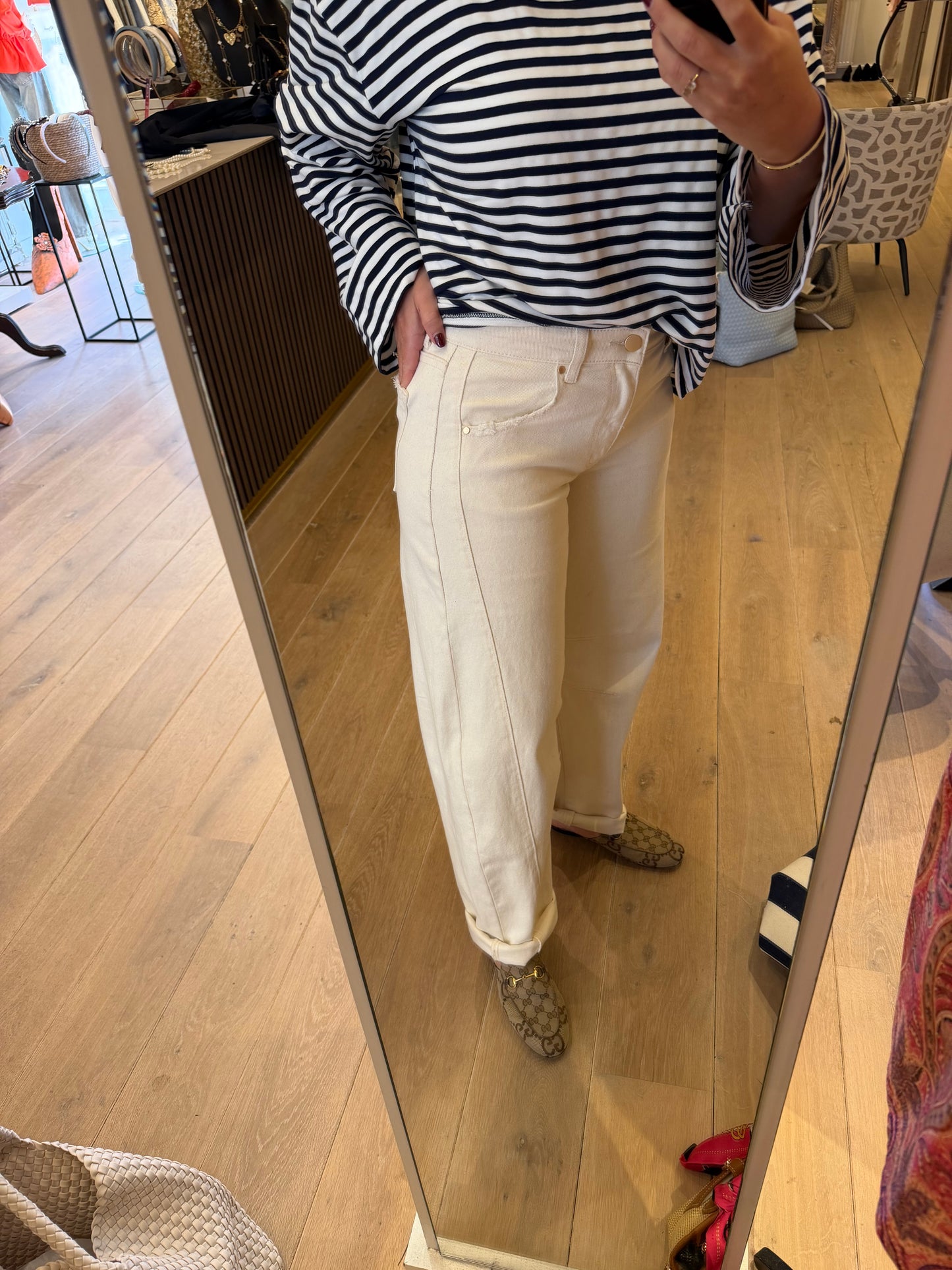 Jeans barrel creme
