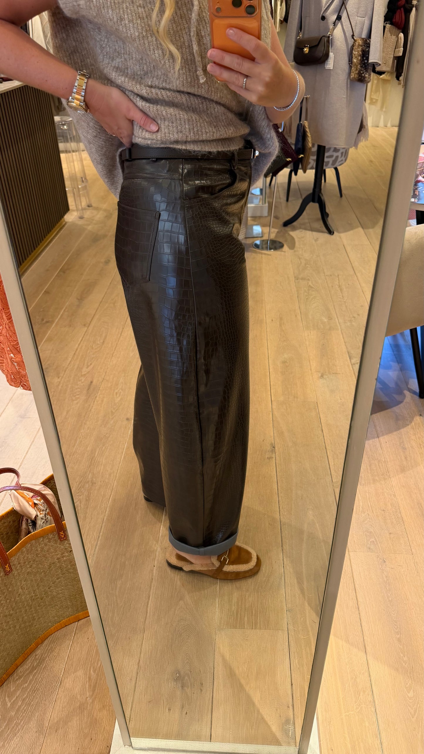 Croco donkerbruin broek