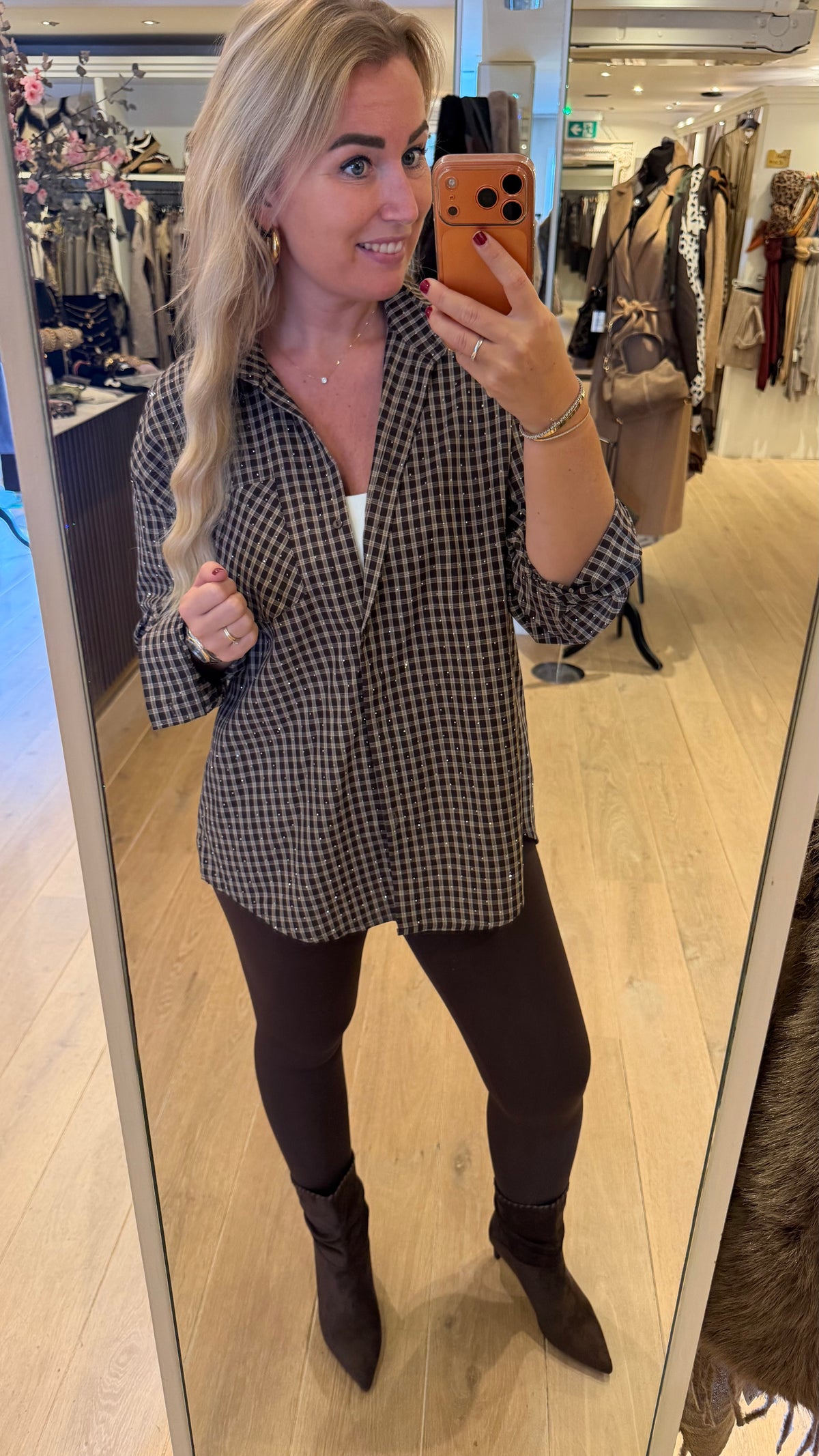 Ruit blouse steentjes