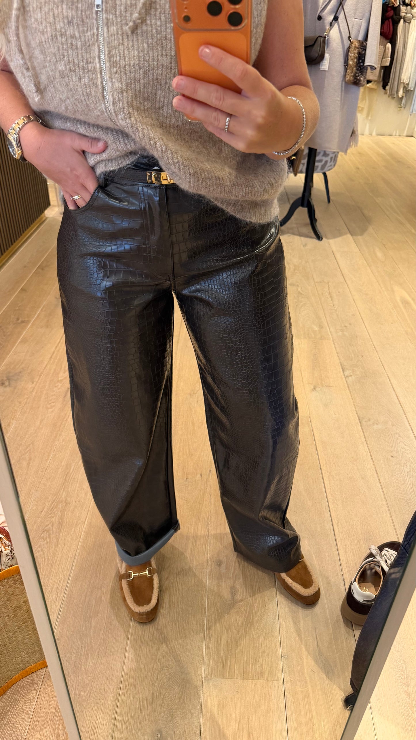 Croco donkerbruin broek
