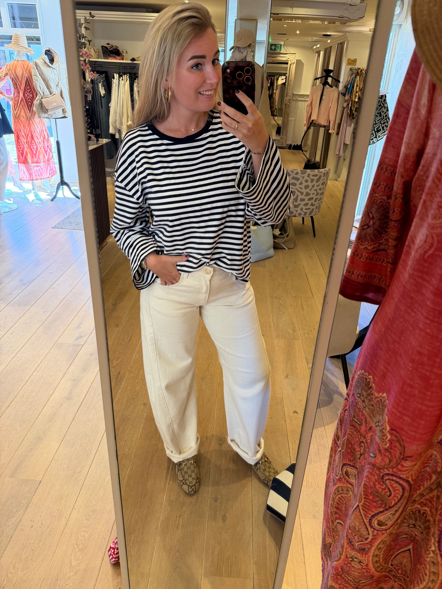 Jeans barrel creme