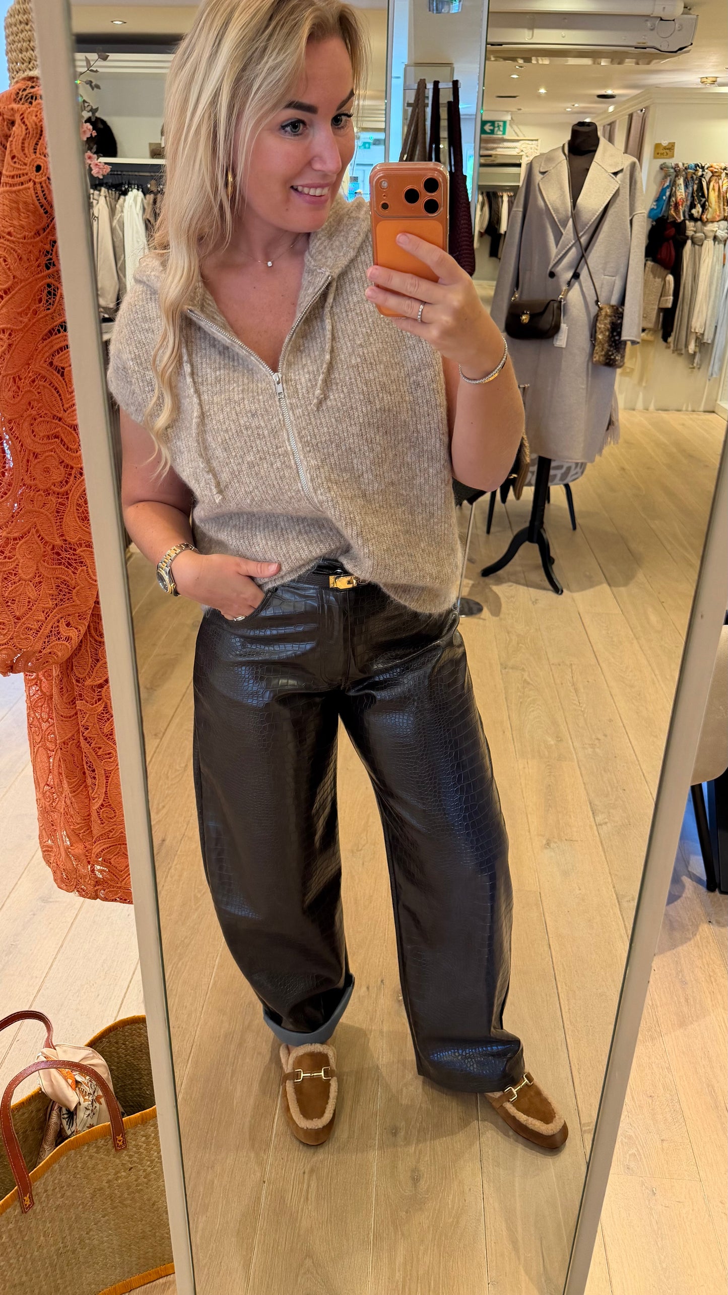 Croco donkerbruin broek
