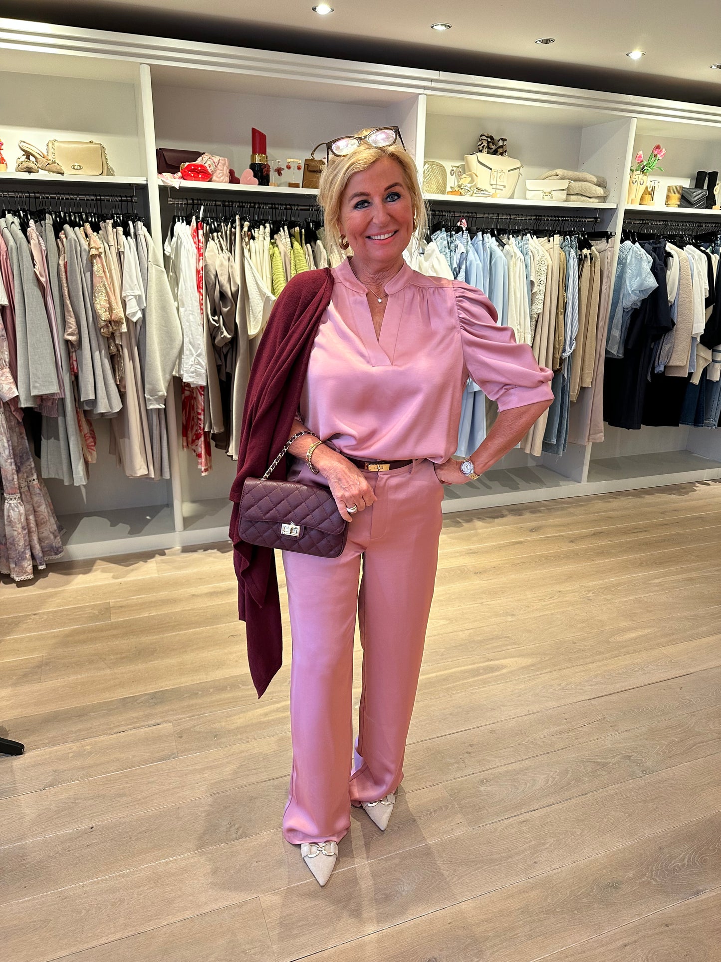 Emmett satijnen broek roze