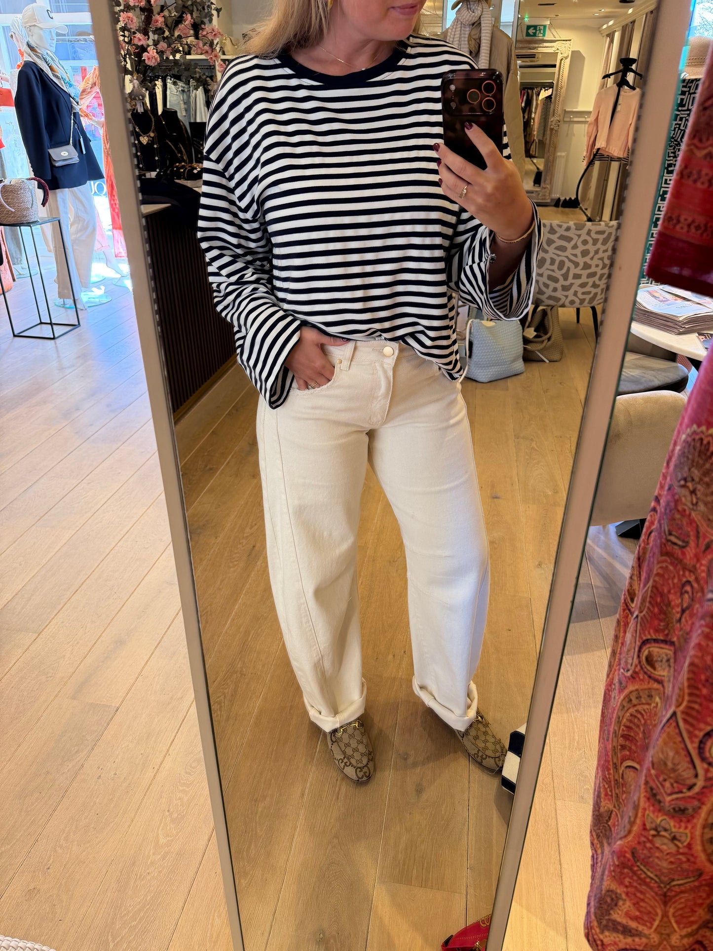 Jeans barrel creme