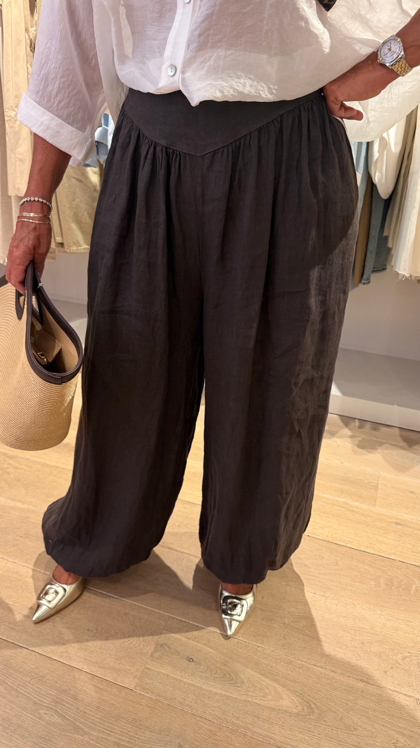 Broek linnen donkerbruin