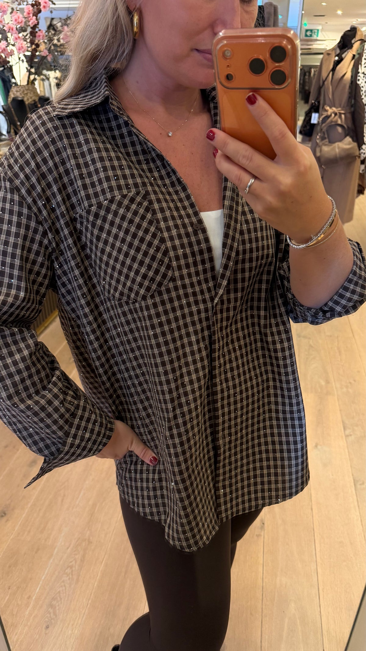 Ruit blouse steentjes