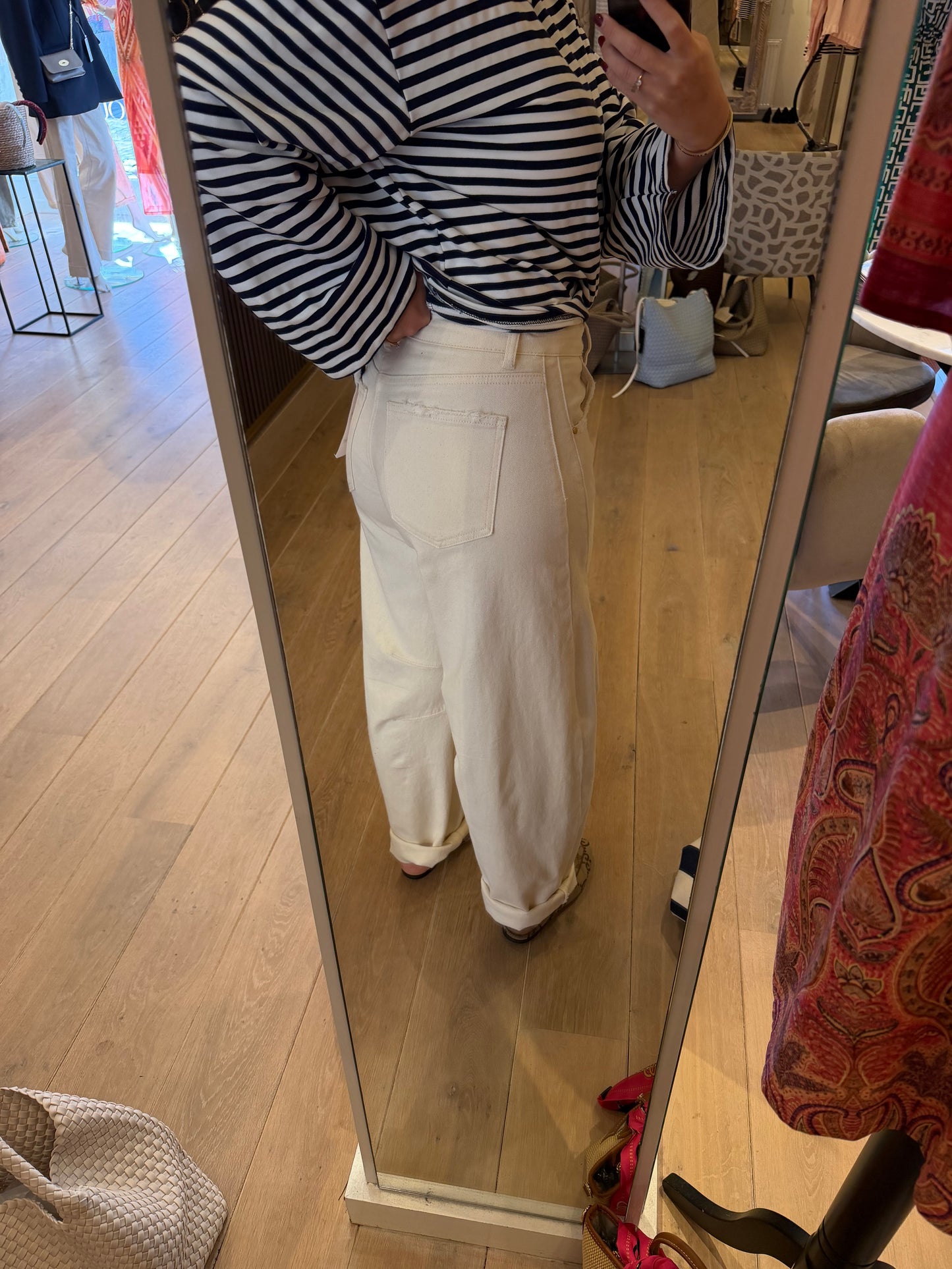 Jeans barrel creme